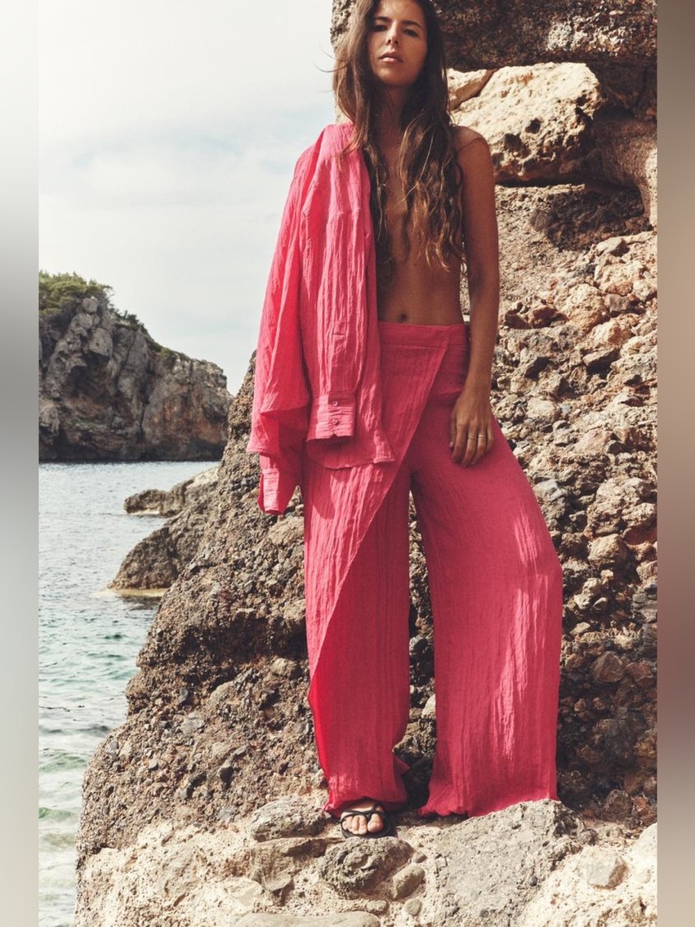 Zara Co Ord set Wrinkled effect wrap pants with matching shirt